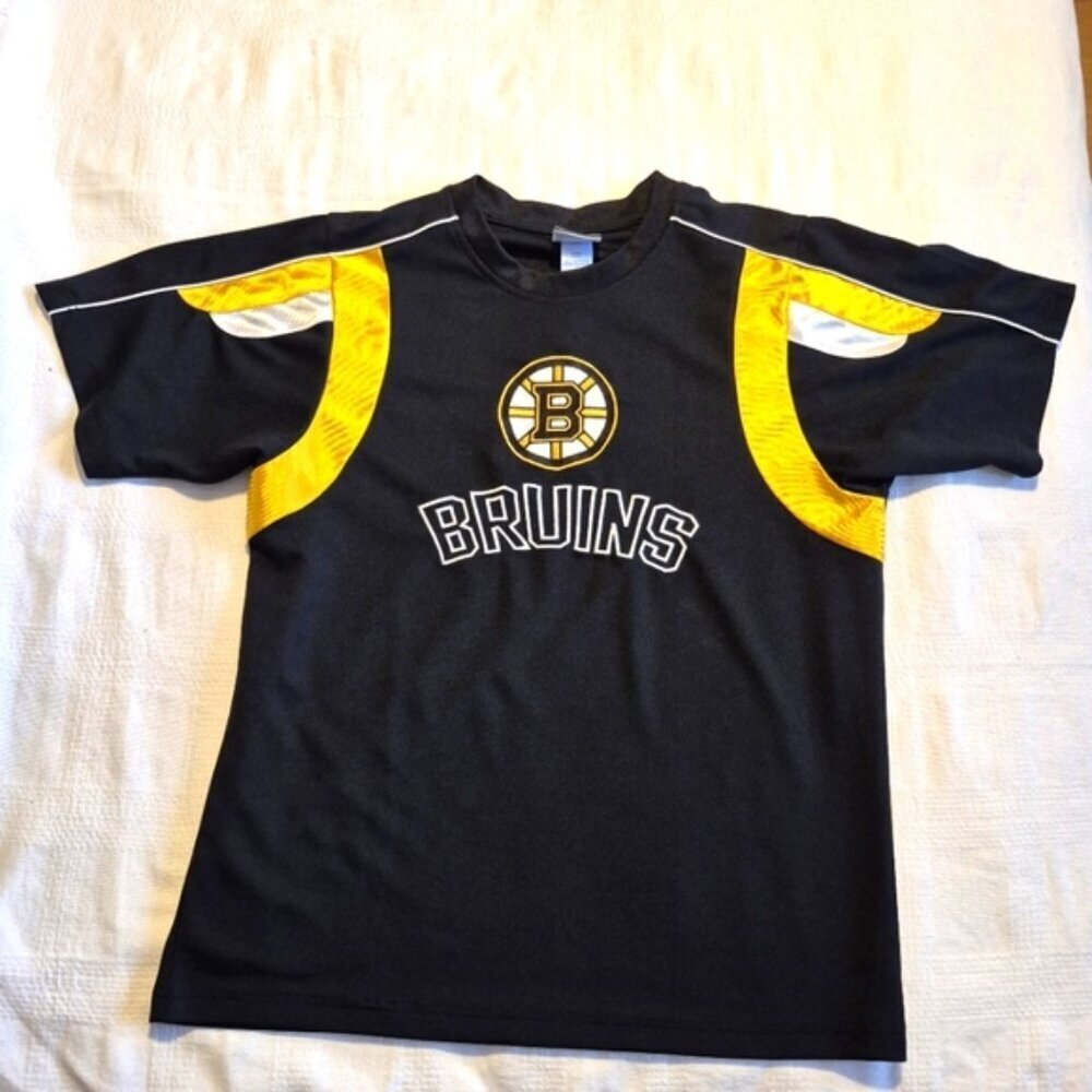 Boston Bruins boys size XL or 16/18 short sleeve black embroidered shirt VGUC